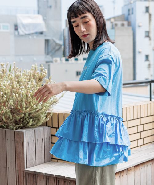 niko and .布帛コンビフリルロックTシャツ ライトブルー L ウィメンズインナー ニコアンド 325095 and ST アンドエスティ(旧ドットエスティ) niko and .布帛コンビフリルロックTシャツ ライトブルー L ウィメンズインナー ニコアンド 325095 and ST アンドエスティ(旧ドットエスティ)
