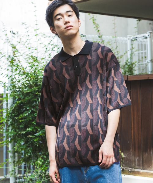niko and .ジャカード幾何学ポロシャツ ネイビー L メンズインナー ニコアンド 494891 and ST アンドエスティ(旧ドットエスティ) niko and .ジャカード幾何学ポロシャツ ネイビー L メンズインナー ニコアンド 494891 and ST アンドエスティ(旧ドットエスティ)