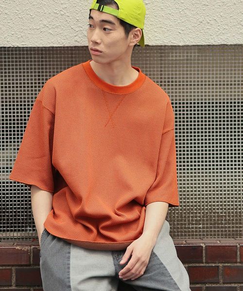 niko and .配色ワッフルTシャツ オレンジ M メンズインナー ニコアンド 496101 and ST アンドエスティ(旧ドットエスティ) niko and .配色ワッフルTシャツ オレンジ M メンズインナー ニコアンド 496101 and ST アンドエスティ(旧ドットエスティ)