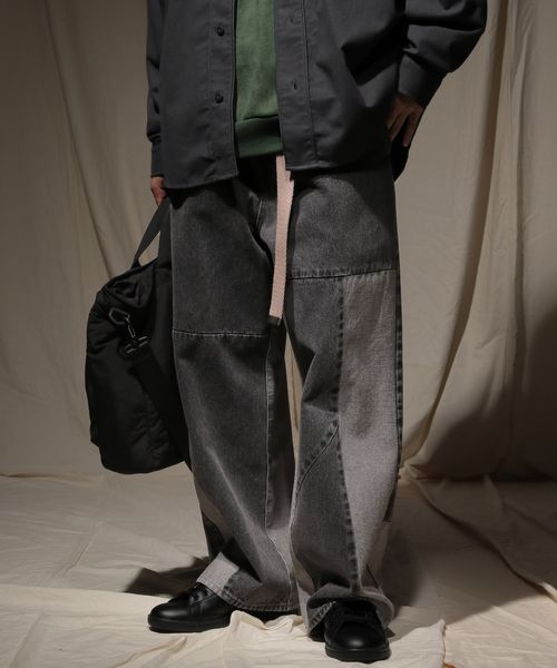 niko and .PATCHWORK DENIM PANTS[niko and ...JEANS 2025AW] グレー M メンズボトムス ニコアンド 496366 and ST アンドエスティ（旧ドットエスティ）