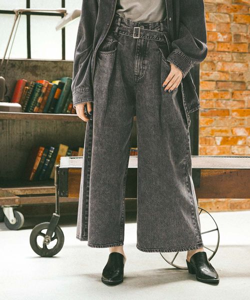 niko and .[NKJ 2025AW]LOOSE WIDE DENIM チャコールグレー S ウィメンズボトムス ニコアンド 497777 and ST アンドエスティ（旧ドットエスティ）
