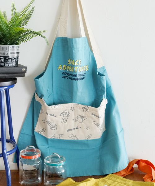 niko and .キルト刺繍エプロン キッチンファブリック ライトブルー ニコアンド 578588 and ST アンドエスティ（旧ドットエスティ）