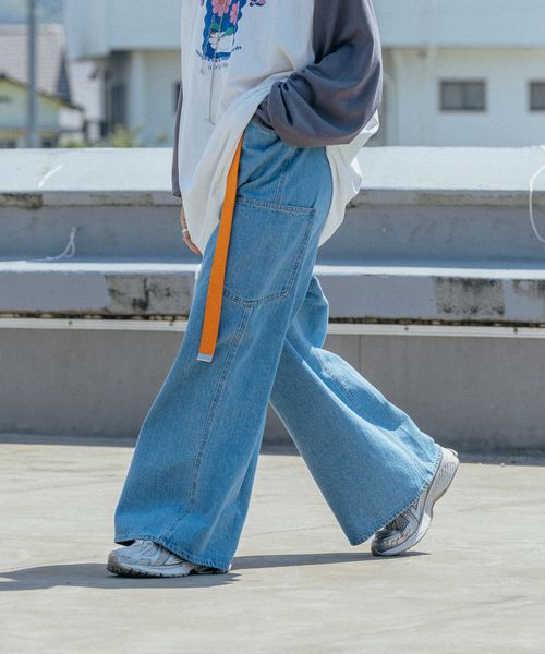 niko and .[Make stuff '25] メンバーサス付きワイドパンツ ライトブルー L ウィメンズボトムス ニコアンド 586856 and ST アンドエスティ（旧ドットエスティ）