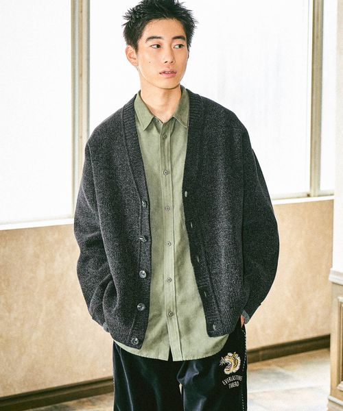 niko and .モールニットVネックカーディガン シルバー L メンズインナー ニコアンド 590087 and ST アンドエスティ（旧ドットエスティ）