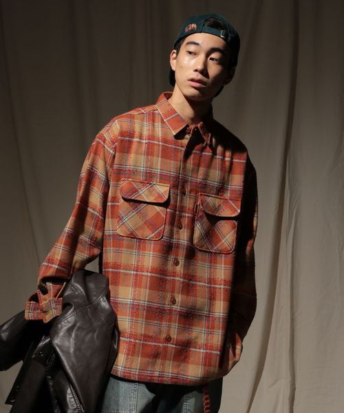 niko and .ヘビーウェイトチェックシャツ オレンジ M メンズインナー ニコアンド 592113 and ST アンドエスティ（旧ドットエスティ）