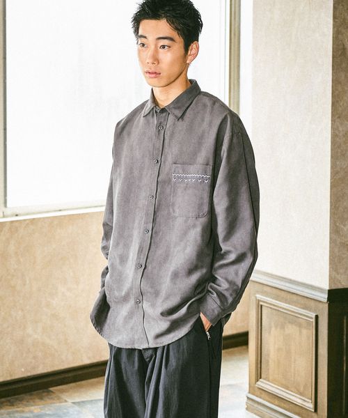 niko and .フェイクスウェードステッチシャツ チャコールグレー L メンズインナー ニコアンド 592143 and ST アンドエスティ（旧ドットエスティ）