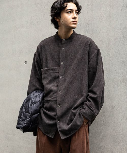 niko and .ワイドポケットバンドシャツ チャコールグレー L メンズインナー ニコアンド 593997 and ST アンドエスティ(旧ドットエスティ)