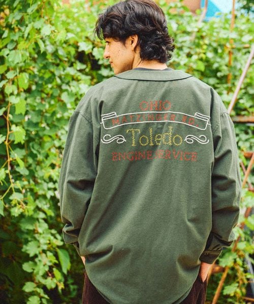 niko and .ベトジャンモチーフベースボールシャツ カーキ L メンズインナー ニコアンド 594044 and ST アンドエスティ（旧ドットエスティ）