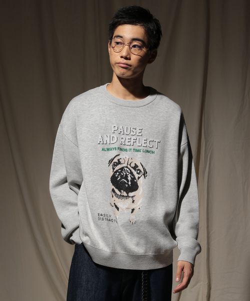 niko and .【WEB限定カラー登場！】アニマルグラフィックニットプルオーバー グレー L メンズインナー ニコアンド 594081 and ST アンドエスティ（旧ドットエスティ）