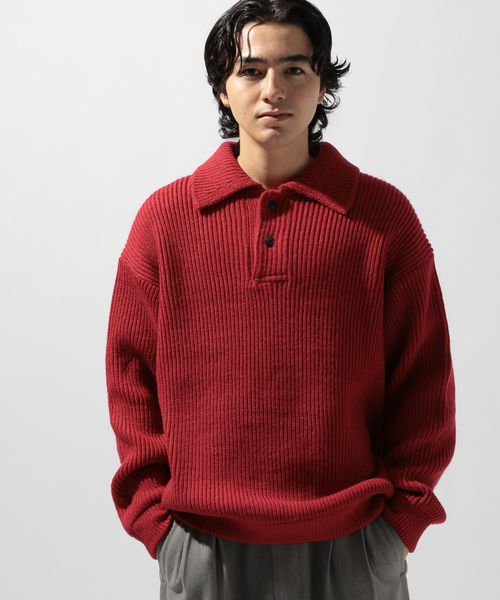 niko and .両畦ニットポロプルオーバー レッド M メンズインナー ニコアンド 595101 and ST アンドエスティ（旧ドットエスティ）