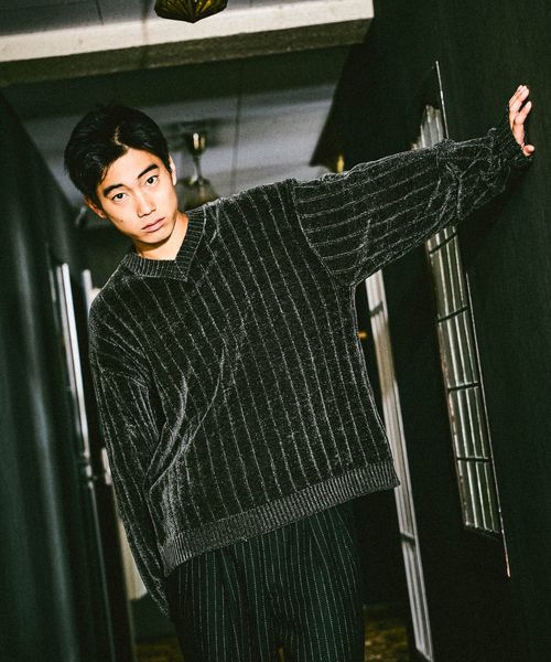 niko and .モールニットＶネックプルオーバー チャコールグレー M メンズインナー ニコアンド 598735 and ST アンドエスティ（旧ドットエスティ）