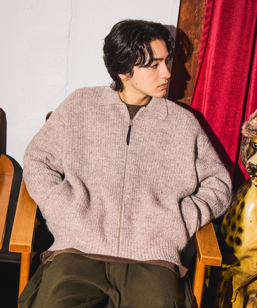 niko and .畦編みZIPニットカーディガン ブラウン M メンズインナー ニコアンド 598768 and ST アンドエスティ（旧ドットエスティ）