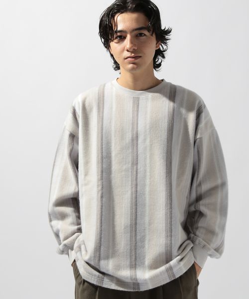 niko and .起毛ストライププルオーバー ライトグレー L メンズインナー ニコアンド 607124 and ST アンドエスティ（旧ドットエスティ）