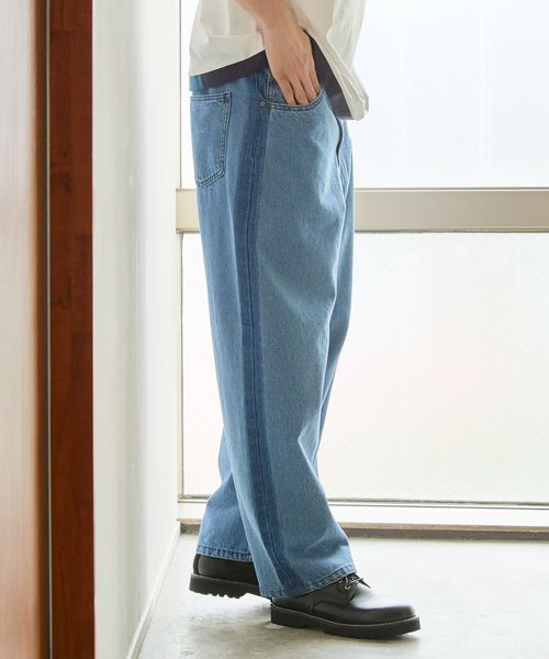 ［niko and JEANS 2023AW］デニムリメイク風ラインパンツ M