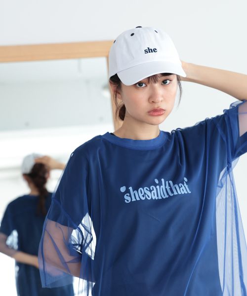 【she said that (シー セッド ザット)】コラボロゴプリントTシャツ M