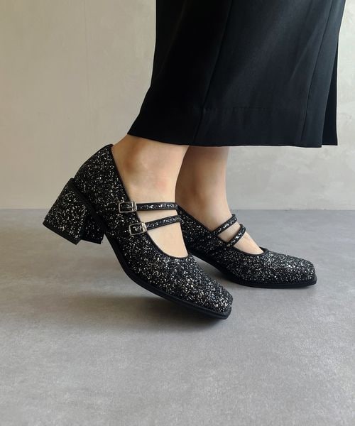 anna sui パンプス ストラップ ラメ グリッター 猫脚 レディース