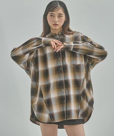 BABYLONE かき混ぜる ビッグチェックポンチョ