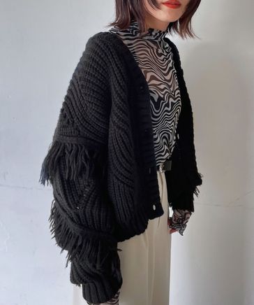 ニット フリンジ カーディガン 159 FRINGE CARDIGAN GRAY-