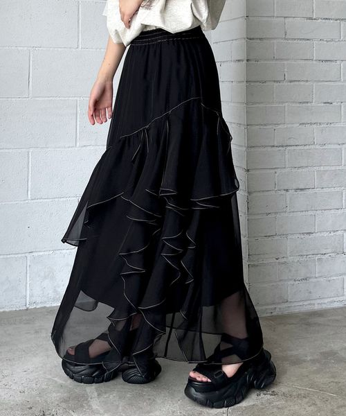 PAGEBOY 【再入荷&一部カラー追加予約】ステッチフリルスカート ブラック FREE ウィメンズボトムス ページボーイ 289012 and ST アンドエスティ(旧ドットエスティ) PAGEBOY 【再入荷&一部カラー追加予約】ステッチフリルスカート ブラック FREE ウィメンズボトムス ページボーイ 289012 and ST アンドエスティ(旧ドットエスティ)
