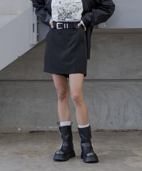 PAGEBOY ストライプMIXショートパンツ ブラック FREE ウィメンズボトムス ページボーイ 321192 and ST アンドエスティ(旧ドットエスティ) PAGEBOY ストライプMIXショートパンツ ブラック FREE ウィメンズボトムス ページボーイ 321192 and ST アンドエスティ(旧ドットエスティ)