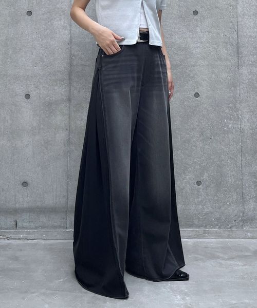 PAGEBOY 【まるでデニム見え!裾から15cmまでセルフカット可能】ワイドフリーカットデニム ブラック FREE ウィメンズボトムス ページボーイ 327373 and ST アンドエスティ(旧ドットエスティ) PAGEBOY 【まるでデニム見え!裾から15cmまでセルフカット可能】ワイドフリーカットデニム ブラック FREE ウィメンズボトムス ページボーイ 327373 and ST アンドエスティ(旧ドットエスティ)