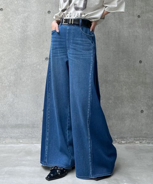 PAGEBOY 【まるでデニム見え!裾から15cmまでセルフカット可能】ワイドフリーカットデニム ブルー FREE ウィメンズボトムス ページボーイ 327373 and ST アンドエスティ(旧ドットエスティ) PAGEBOY 【まるでデニム見え!裾から15cmまでセルフカット可能】ワイドフリーカットデニム ブルー FREE ウィメンズボトムス ページボーイ 327373 and ST アンドエスティ(旧ドットエスティ)