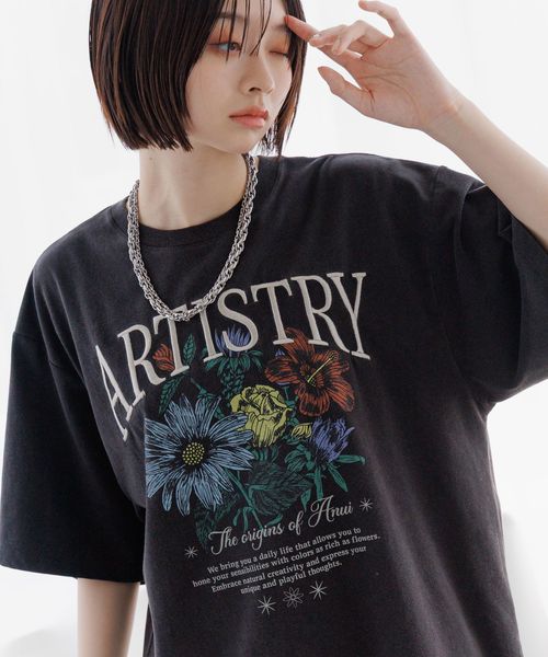 PAGEBOY 【Anui/2サイズ展開】ダークフラワーTシャツ【再入荷】 ブラック Anui ページボーイ 411914 and ST アンドエスティ(旧ドットエスティ) PAGEBOY 【Anui/2サイズ展開】ダークフラワーTシャツ【再入荷】 ブラック Anui ページボーイ 411914 and ST アンドエスティ(旧ドットエスティ)