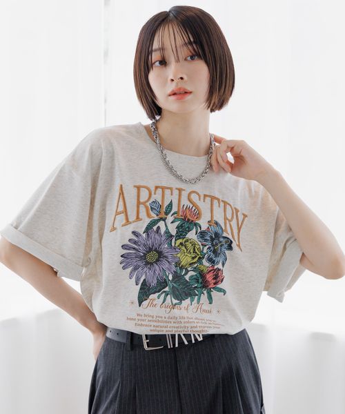 PAGEBOY 【Anui/2サイズ展開】ダークフラワーTシャツ【再入荷】 ライトベージュ Anui ページボーイ 411914 and ST アンドエスティ(旧ドットエスティ) PAGEBOY 【Anui/2サイズ展開】ダークフラワーTシャツ【再入荷】 ライトベージュ Anui ページボーイ 411914 and ST アンドエスティ(旧ドットエスティ)