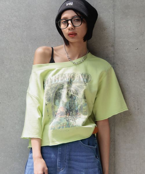 PAGEBOY ルーズネックミニウラケロックTシャツ グリーン FREE ウィメンズインナー ページボーイ 494069 and ST アンドエスティ(旧ドットエスティ) PAGEBOY ルーズネックミニウラケロックTシャツ グリーン FREE ウィメンズインナー ページボーイ 494069 and ST アンドエスティ(旧ドットエスティ)