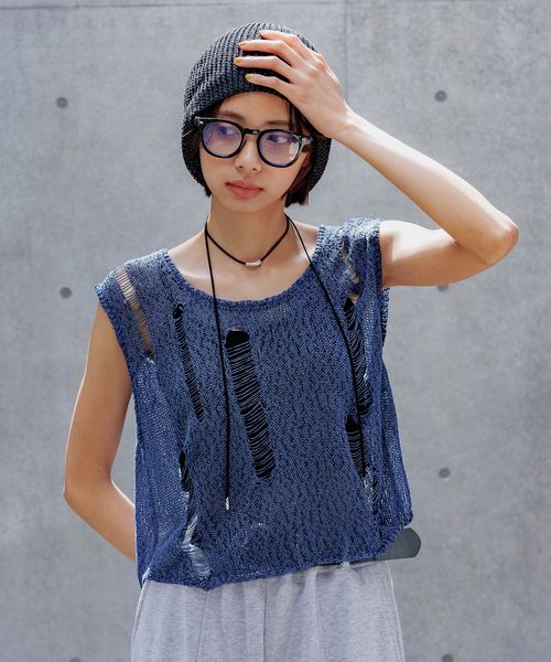 PAGEBOY スカシアミダメージベスト ブルー FREE ウィメンズインナー ページボーイ 494084 and ST アンドエスティ(旧ドットエスティ) PAGEBOY スカシアミダメージベスト ブルー FREE ウィメンズインナー ページボーイ 494084 and ST アンドエスティ(旧ドットエスティ)
