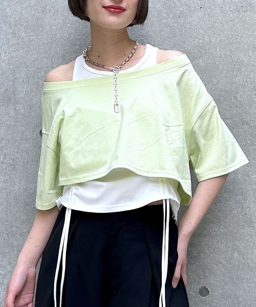 PAGEBOY オフショルTドロストタンクセット グリーン FREE ウィメンズインナー ページボーイ 495582 and ST アンドエスティ(旧ドットエスティ) PAGEBOY オフショルTドロストタンクセット グリーン FREE ウィメンズインナー ページボーイ 495582 and ST アンドエスティ(旧ドットエスティ)