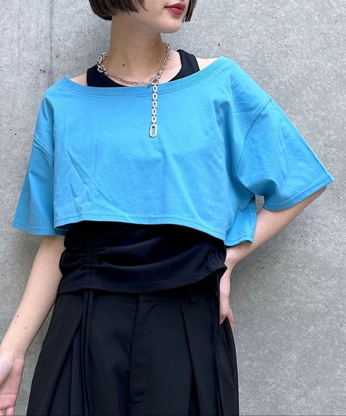 PAGEBOY オフショルTドロストタンクセット ブルー FREE ウィメンズインナー ページボーイ 495582 and ST アンドエスティ(旧ドットエスティ) PAGEBOY オフショルTドロストタンクセット ブルー FREE ウィメンズインナー ページボーイ 495582 and ST アンドエスティ(旧ドットエスティ)