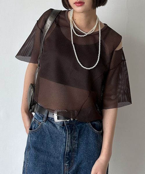 PAGEBOY カットアウトメッシュTシャツ ブラウン FREE ウィメンズインナー ページボーイ 571042 and ST アンドエスティ(旧ドットエスティ) PAGEBOY カットアウトメッシュTシャツ ブラウン FREE ウィメンズインナー ページボーイ 571042 and ST アンドエスティ(旧ドットエスティ)