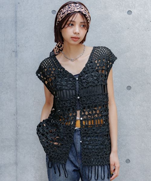 PAGEBOY クロシェレースベスト ブラック FREE ウィメンズインナー ページボーイ 571058 and ST アンドエスティ(旧ドットエスティ) PAGEBOY クロシェレースベスト ブラック FREE ウィメンズインナー ページボーイ 571058 and ST アンドエスティ(旧ドットエスティ)