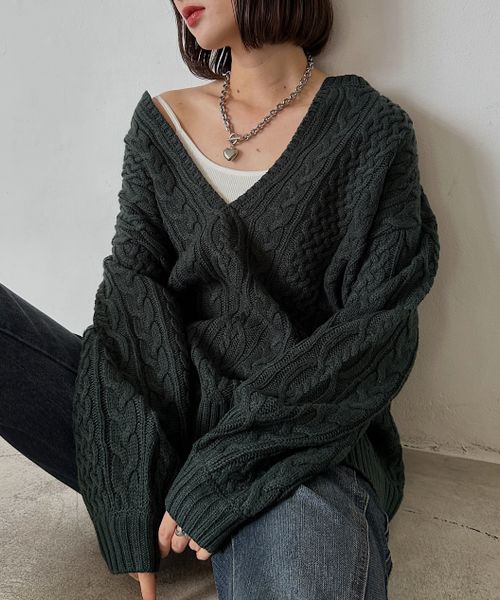 PAGEBOY 【期間限定価格 ～11/10(月)11：59】ケーブルVネックプルオーバー【WEB限定】 グリーン FREE ウィメンズインナー ページボーイ 572806 and ST アンドエスティ（旧ドットエスティ）