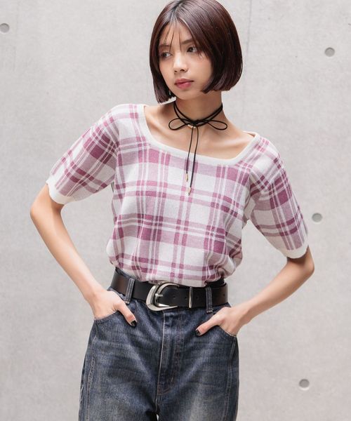 PAGEBOY レトロチェックニットプルオーバー レッド FREE ウィメンズインナー ページボーイ 576778 and ST アンドエスティ(旧ドットエスティ) PAGEBOY レトロチェックニットプルオーバー レッド FREE ウィメンズインナー ページボーイ 576778 and ST アンドエスティ(旧ドットエスティ)