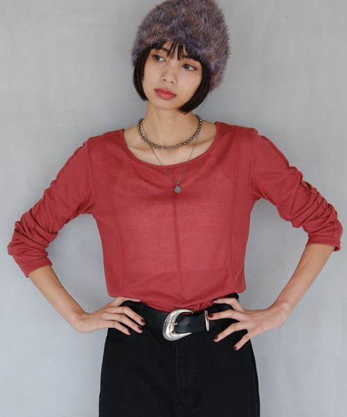 PAGEBOY 【再入荷/新色追加】アウトシームシアーロングスリーブ レッド FREE ウィメンズインナー ページボーイ 589562 and ST アンドエスティ（旧ドットエスティ）