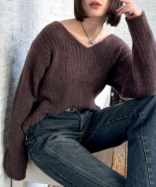 PAGEBOY 【WEB限定アイテム】クラウドシャギーVネックニット【一部追加予約】 レオパード FREE ウィメンズインナー ページボーイ 602790 and ST アンドエスティ（旧ドットエスティ）