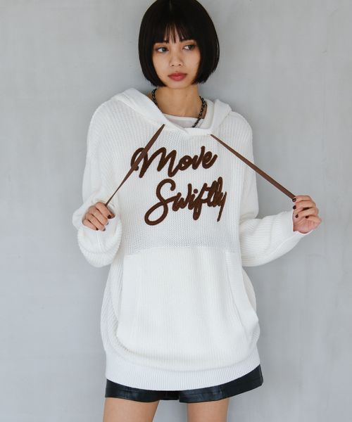 PAGEBOY ピグメントロゴニットパーカー オフホワイト FREE ウィメンズインナー ページボーイ 606684 and ST アンドエスティ（旧ドットエスティ）