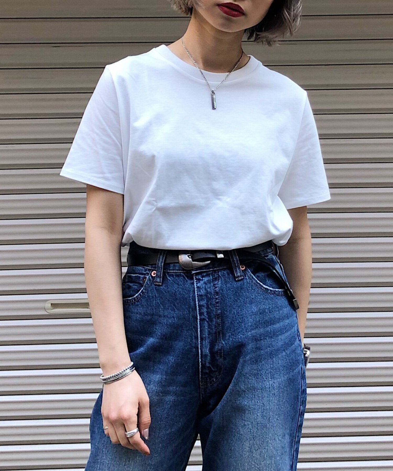 コットンシャツ カットソー クルーネック シンプル - Tシャツ