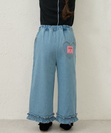 先行【90-150cm】ハートポケット付き裾フリルデニムパンツ | [公式