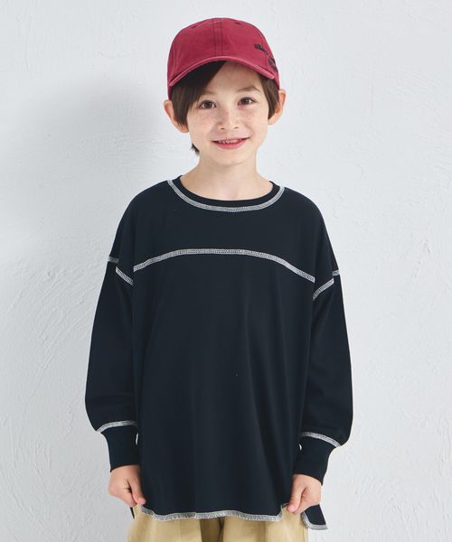 pairmanon 【綿100%】ユニセックス 配色ステッチ ロング丈 長袖Tシャツ ブラック ユニセックスインナー_PM ペアマノン 137340 and ST アンドエスティ(旧ドットエスティ) pairmanon 【綿100%】ユニセックス 配色ステッチ ロング丈 長袖Tシャツ ブラック ユニセックスインナー_PM ペアマノン 137340 and ST アンドエスティ(旧ドットエスティ)