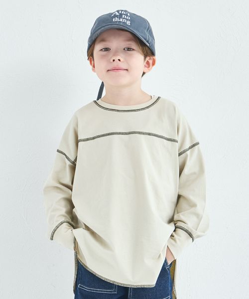pairmanon 【綿100%】ユニセックス 配色ステッチ ロング丈 長袖Tシャツ ライトベージュ ユニセックスインナー_PM ペアマノン 137340 and ST アンドエスティ(旧ドットエスティ) pairmanon 【綿100%】ユニセックス 配色ステッチ ロング丈 長袖Tシャツ ライトベージュ ユニセックスインナー_PM ペアマノン 137340 and ST アンドエスティ(旧ドットエスティ)