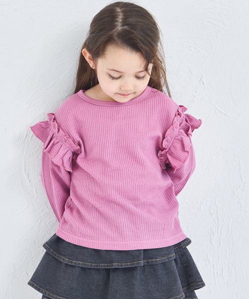 pairmanon 【軽ふわっふる】 ワッフル 袖フリル アソート 長袖Tシャツ ピンク ガールズインナー_PM ペアマノン 138373 and ST アンドエスティ(旧ドットエスティ) pairmanon 【軽ふわっふる】 ワッフル 袖フリル アソート 長袖Tシャツ ピンク ガールズインナー_PM ペアマノン 138373 and ST アンドエスティ(旧ドットエスティ)