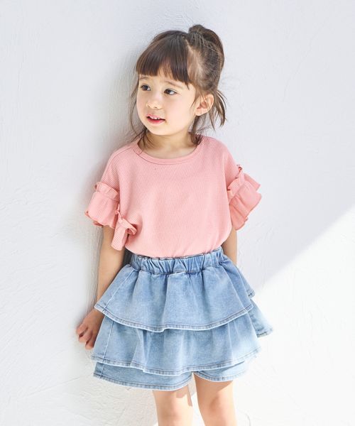 pairmanon 【リンクコーデ】【ふんわりワッフル】フリル袖Tシャツ ピンク ガールズインナー_PM ペアマノン 251846 and ST アンドエスティ(旧ドットエスティ) pairmanon 【リンクコーデ】【ふんわりワッフル】フリル袖Tシャツ ピンク ガールズインナー_PM ペアマノン 251846 and ST アンドエスティ(旧ドットエスティ)