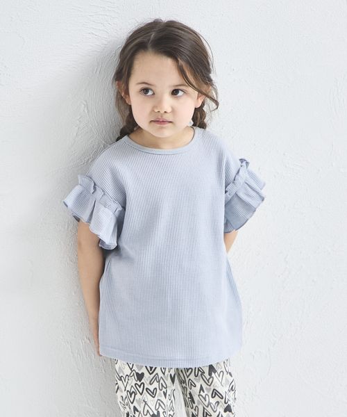pairmanon 【リンクコーデ】【ふんわりワッフル】フリル袖Tシャツ ライトブルー ガールズインナー_PM ペアマノン 251846 and ST アンドエスティ(旧ドットエスティ) pairmanon 【リンクコーデ】【ふんわりワッフル】フリル袖Tシャツ ライトブルー ガールズインナー_PM ペアマノン 251846 and ST アンドエスティ(旧ドットエスティ)