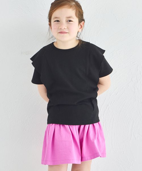 pairmanon 【ふんわりワッフル】ラッフルフリルTシャツ ブラック ガールズインナー_PM ペアマノン 251859 and ST アンドエスティ(旧ドットエスティ) pairmanon 【ふんわりワッフル】ラッフルフリルTシャツ ブラック ガールズインナー_PM ペアマノン 251859 and ST アンドエスティ(旧ドットエスティ)
