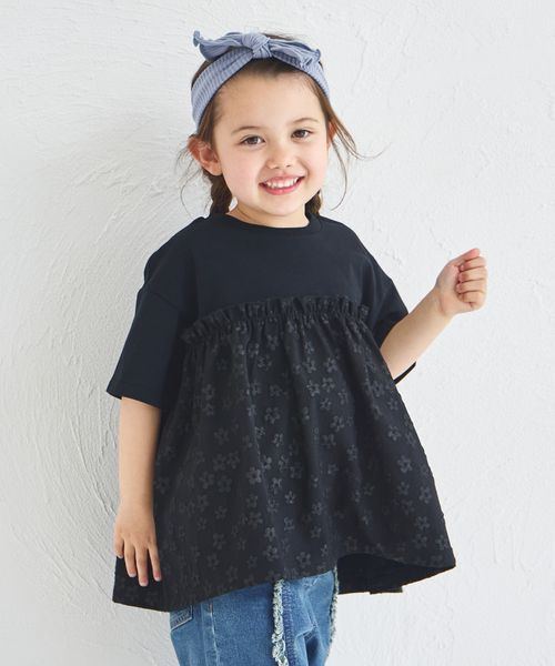 pairmanon 花柄ジャガード ドッキングTシャツ ブラック ガールズインナー_PM ペアマノン 252285 and ST アンドエスティ(旧ドットエスティ) pairmanon 花柄ジャガード ドッキングTシャツ ブラック ガールズインナー_PM ペアマノン 252285 and ST アンドエスティ(旧ドットエスティ)