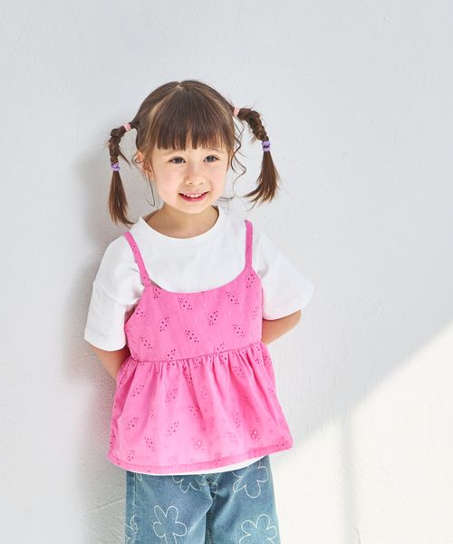 pairmanon 【綿100%】2点セット レースキャミソール Tシャツ ピンク ガールズインナー_PM ペアマノン 252299 and ST アンドエスティ(旧ドットエスティ) pairmanon 【綿100%】2点セット レースキャミソール Tシャツ ピンク ガールズインナー_PM ペアマノン 252299 and ST アンドエスティ(旧ドットエスティ)