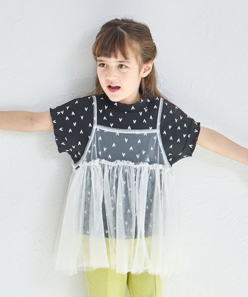 pairmanon 【リンクコーデ】【リブコットン100】2枚セット チュールキャミソール付きTシャツ チャコールグレー ガールズインナー_PM ペアマノン 252731 and ST アンドエスティ(旧ドットエスティ) pairmanon 【リンクコーデ】【リブコットン100】2枚セット チュールキャミソール付きTシャツ チャコールグレー ガールズインナー_PM ペアマノン 252731 and ST アンドエスティ(旧ドットエスティ)